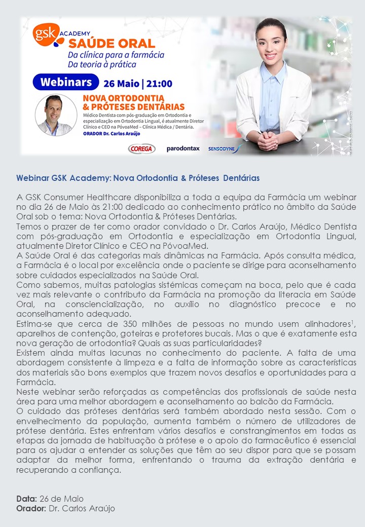 Webinar GSK Academy: Nova Ortodontia & Próteses Dentárias