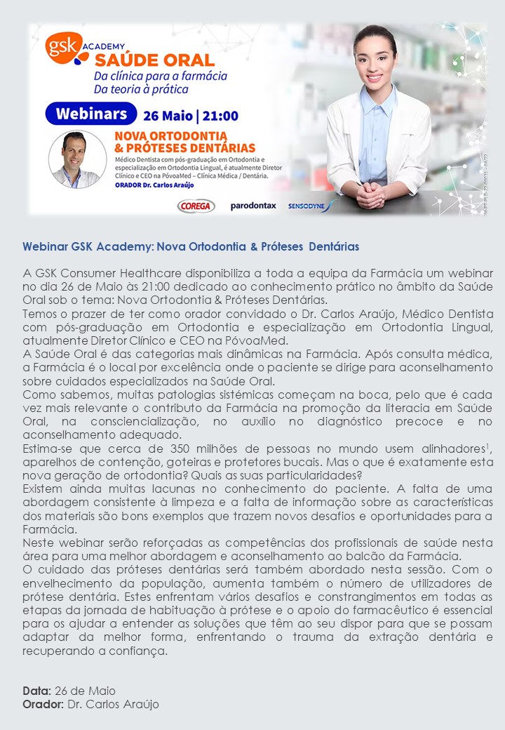 Webinar GSK Academy: Nova Ortodontia & Próteses Dentárias